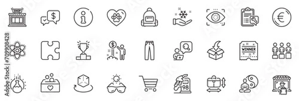 Fototapeta Icons pack as Payment received, Sunglasses and Delivery market line icons for app include Moving service, Yoga, Info outline thin icon web set. Spanner, Donation, Market sale pictogram. Vector