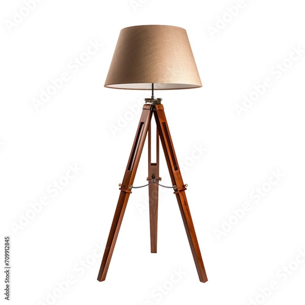Fototapeta front view of Tripod floor lamp isolated on a white transparent background.