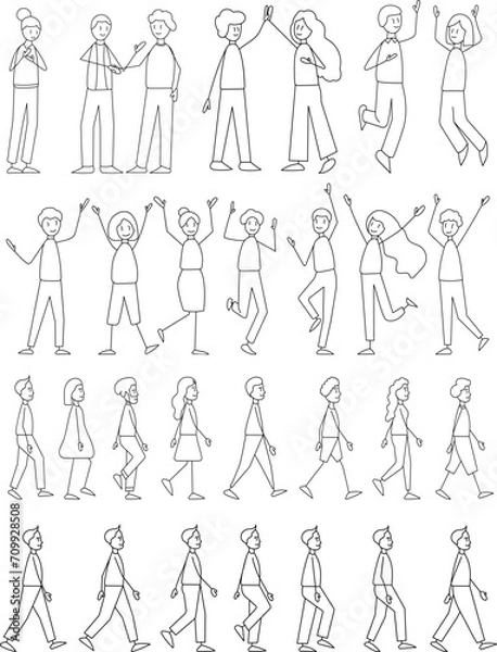Fototapeta set of people in different poses, simple figures vector