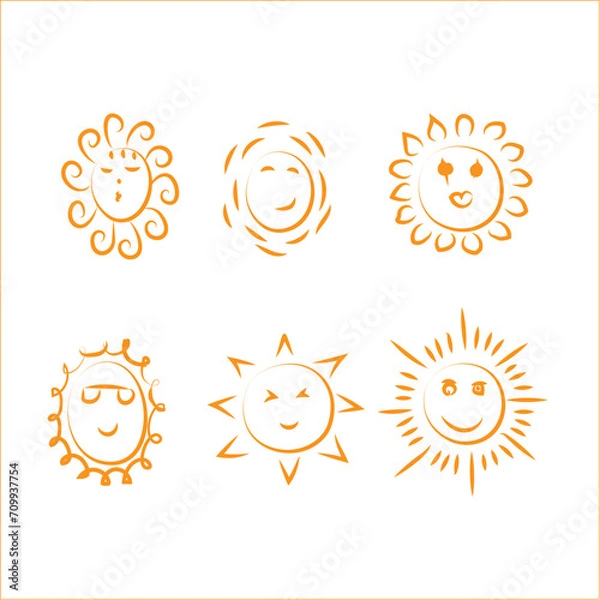 Fototapeta Hand-drawn sun symbols collection. Different doodle styles.