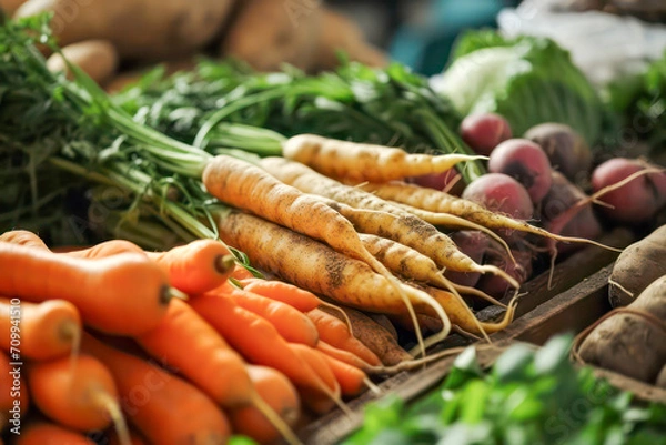 Fototapeta Fresh carrots at the market