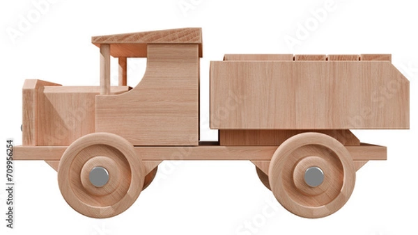Fototapeta Wooden toy truck with transparent background. 3d rendering