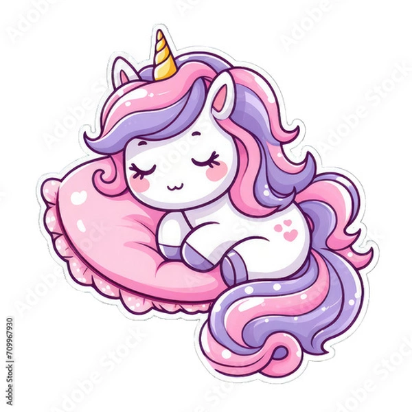 Fototapeta Generative AI Cute Little Unicorn Sticker, cute little baby unicorn sticker, cute tiny pegasus stickers, adorable baby  stickers, lovely tiny unicorn stickers, cute little rainbow unicorn stickers