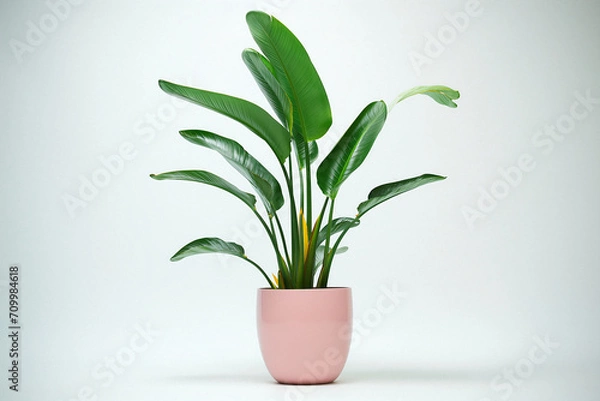 Fototapeta Tropical plants Strelitzia in a pink color pot, Home decor indoor plant for interior decoration, on a white background