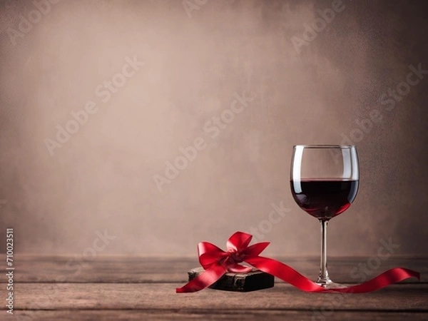 Fototapeta glass of wine , Red wine glass on table, wine glass decorations, red wine ready for drink copy space