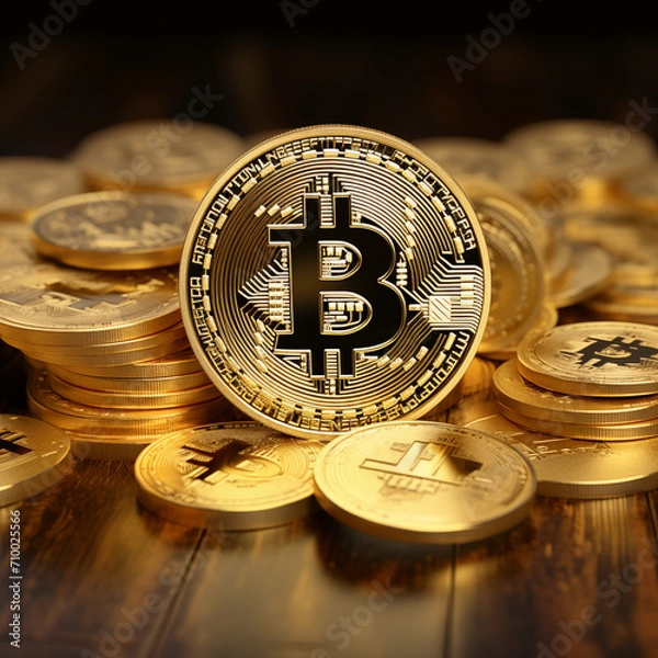 Obraz golden Bitcoin, Cryptocurrency on a black Background Generative AI