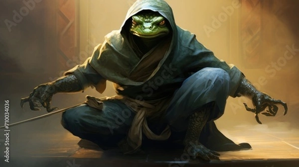 Fototapeta Frog ninja character concept AI generated image
