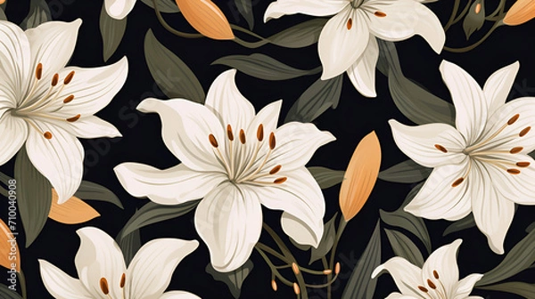 Fototapeta Illustrated lilies wallpaper pattern