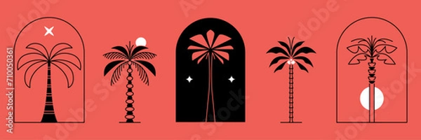 Obraz Palm tree thin line icon abstract design summer logo template modern minimal linear emblem for vacations rentals and travel services. Vector illustration