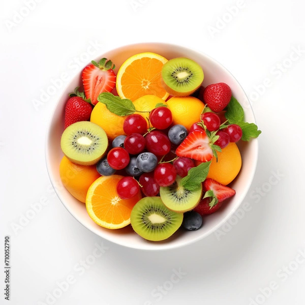Fototapeta a white bowl with fresh fruits, white background created with Generative Ai