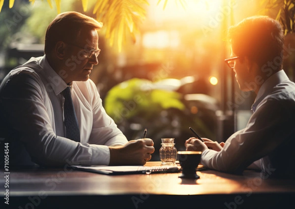 Fototapeta couple drinking coffee in cafe steadicam shot