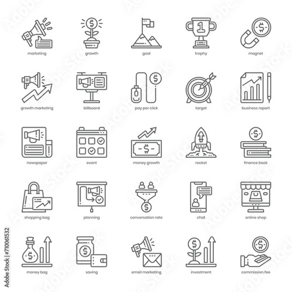 Fototapeta Growth Marketing icon pack for your website design, logo, app, and user interface. Growth Marketing icon outline design. Vector graphics illustration and editable stroke.