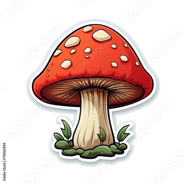 Fototapeta A Cute Cartoon Mushroom Sticker Clipart on a White Background created with Generative Ai