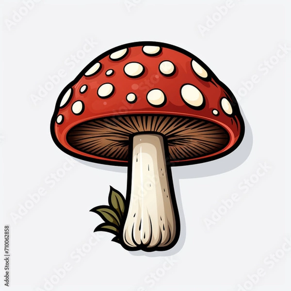 Fototapeta A Cute Cartoon Mushroom Sticker Clipart on a White Background created with Generative Ai