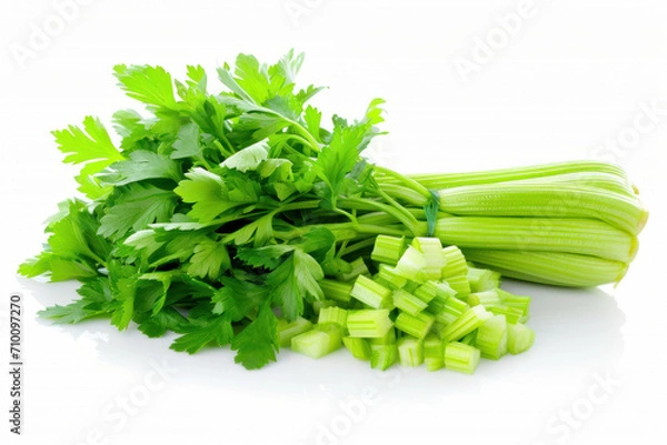 Fototapeta Fresh green celery isolated on white.