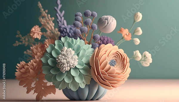 Fototapeta Serene garden with blooming flowers and green foliage - a tranquil and beautiful natural scenery - ai generated