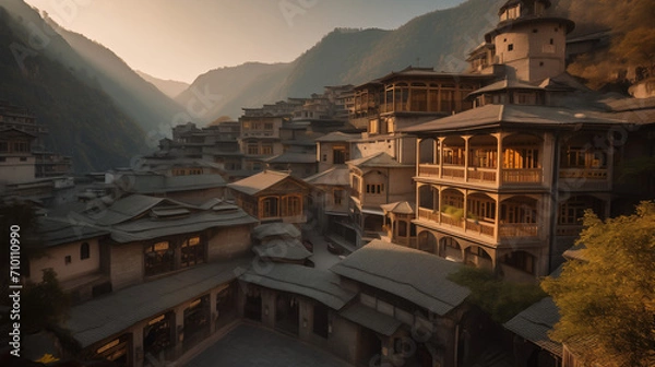 Fototapeta An ancient cityscape nestled in the mountains
