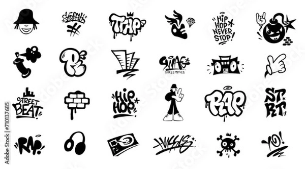 Fototapeta  rap music graffiti hip hop culture symbols icon set , vector design element