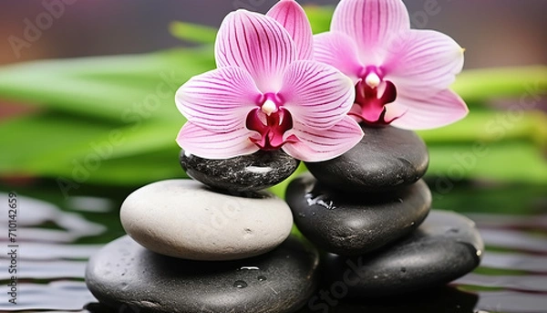 Fototapeta Freshness and beauty in nature, a pink orchid generated by AI