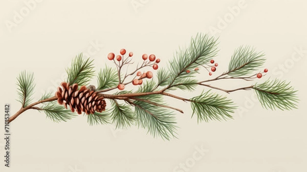 Fototapeta pine branch illustration