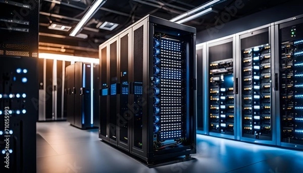 Obraz A server room full of computer servers. 