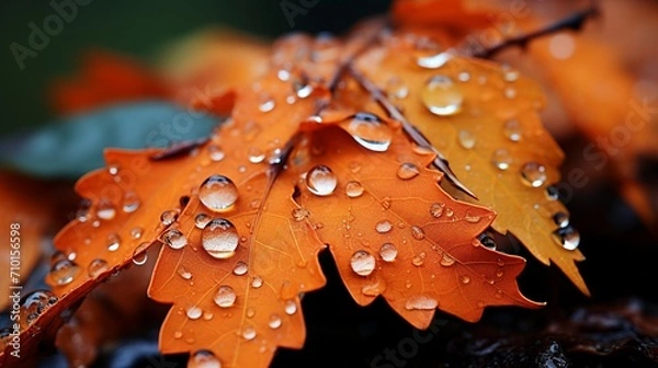 Fototapeta Herbstliche Tränen: Tau auf Blätter