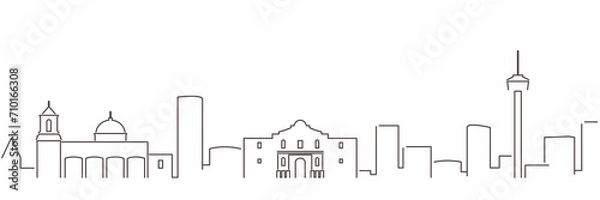 Fototapeta San Antonio Dark Line Simple Minimalist Skyline With White Background