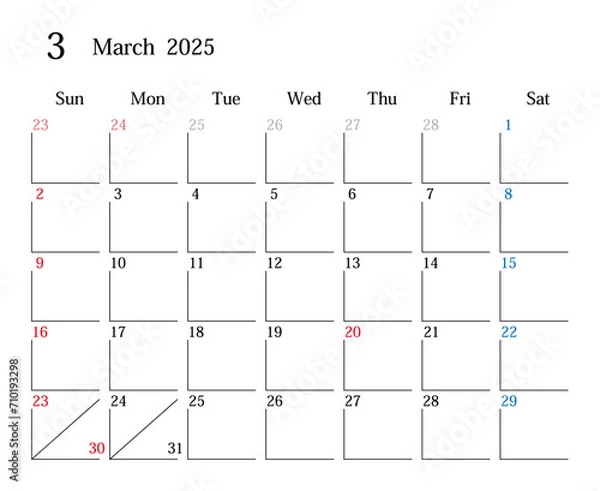 Obraz 2025年3月、日本のカレンダー