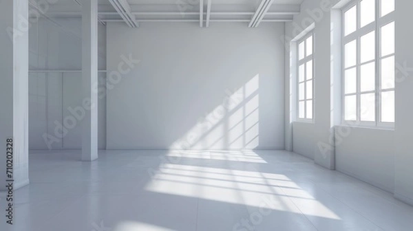 Fototapeta a room with a window and a wall with a light coming in from it