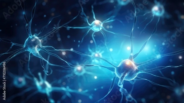 Obraz Complex neuronal network neurons synapses in brain. Explore neural encoding and decoding mechanisms. Neural representation, dynamic process of neuroplasticity. Neurotransmitter neuromuscular junctions