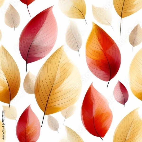 Fototapeta Seamless pattern of autumn colors foliage skeleton with a translucent texture on a white background