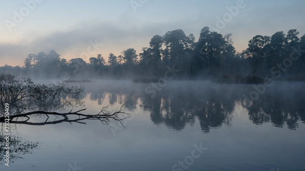 Fototapeta Dawn in January by a pond in The Woodlands, Texas.