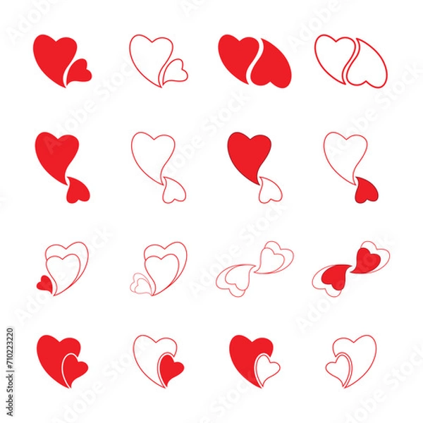 Fototapeta Vector red heart set & stylish love design elements