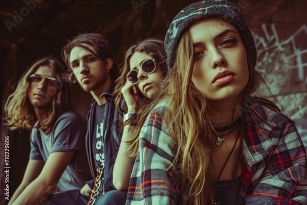 Fototapeta Alternative rock music and the culture of the 90s time, grunge style background. Generative AI.