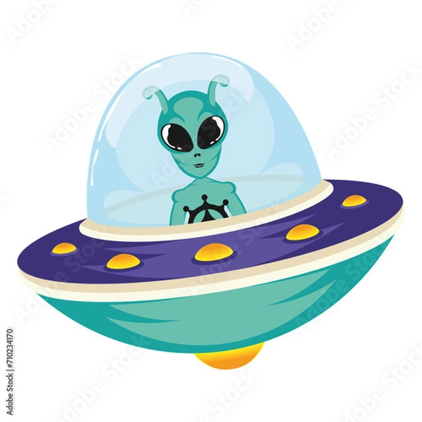 Obraz Colored ufo spaceship with alien character Vector