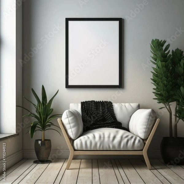 Fototapeta Home, house, indoor, living room, room, interior, picture frame on the wall, living room, photorealistic