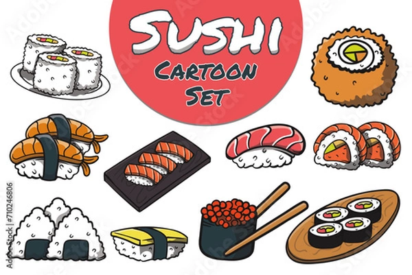 Obraz Sushi Cartoon Set