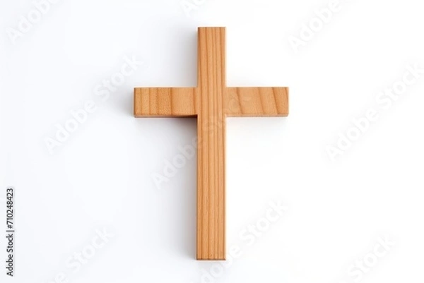 Obraz White background with small isolated wooden cross