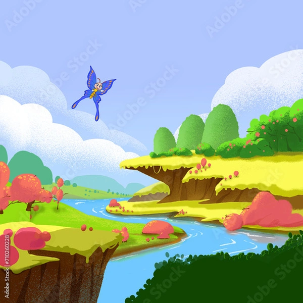 Obraz landscape with rainbow and clouds