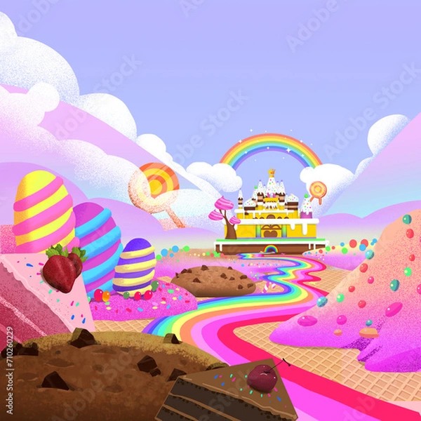 Obraz landscape with rainbow and clouds