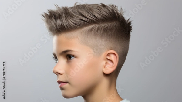 Fototapeta The Rebellious Symmetry of a Young Boys Short Haircut Transformed Into a Mohawk Masterpiece