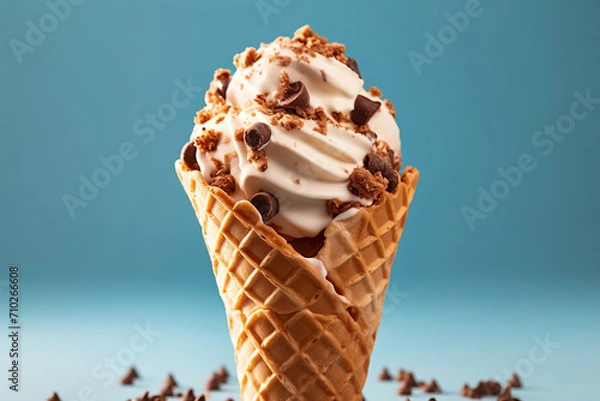 Fototapeta A close-up view of a chocolate chip ice cream cone. (Generative AI)