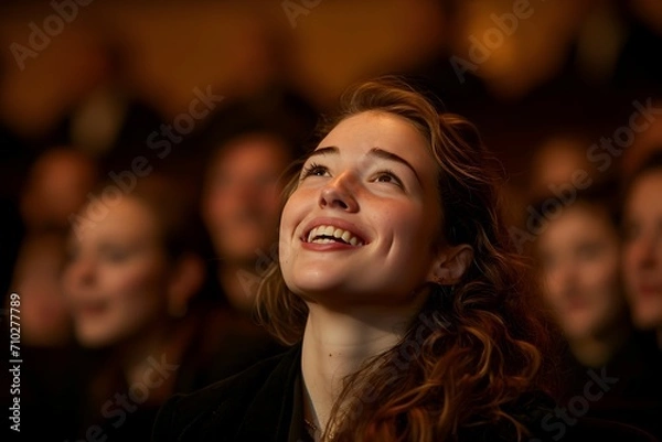 Fototapeta A Young Woman Enjoying A Live Theater Opera Performance
