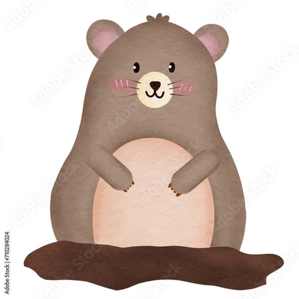 Obraz Hand draw watercolor groundhog