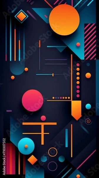Fototapeta Colorful geometric structures design on black background wallpaper for phone