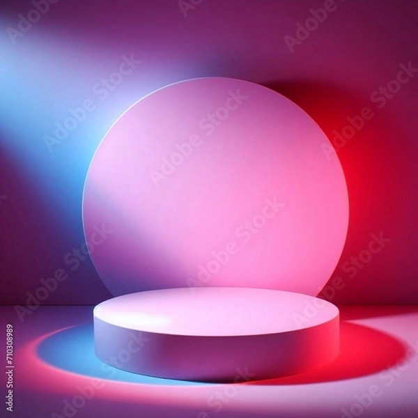 Fototapeta Pink blue purple red glow minimal abstract background for product presentation, shadow and light from windows on plaster wall, product podium