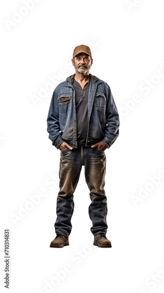 Fototapeta Train mechanic standing full length, isolated on transparent background.PNG
