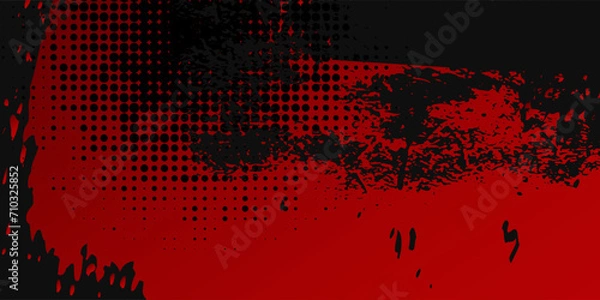 Obraz Grunge texture effect background. Distressed rough dark abstract textured. Black isolated on red. Graphic design element vintage style decoration concept for banners grunge dots halftone