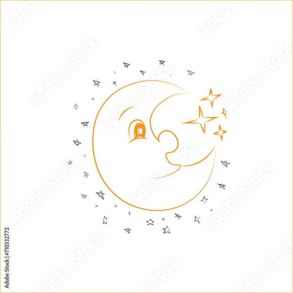 Obraz Hand drawn doodle moon,stars. Half moon.