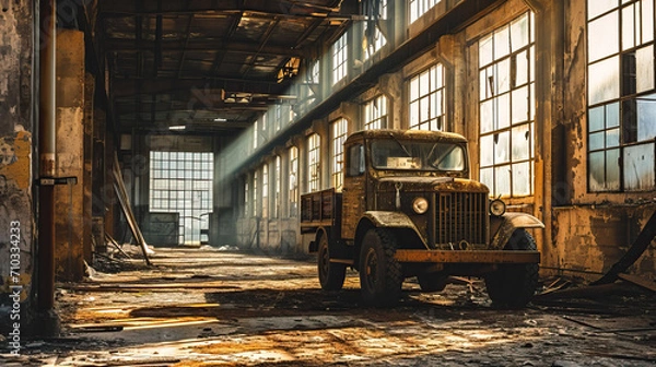 Obraz Abandoned factory, Abandoned industrial building with old car.